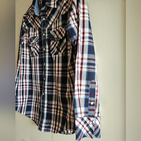 Rock&Roll Cowboy Vibrant Blue Red Casual Button Down Shirt Long Sleeves Size M - Picture 3 of 10